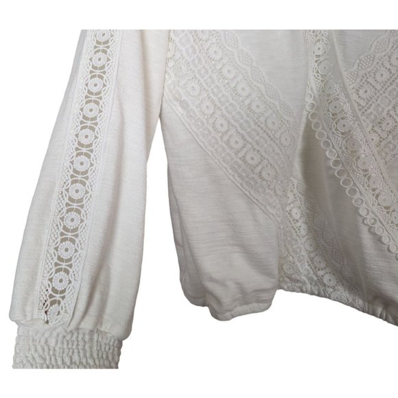 Boston Proper V neck long sleeve faux wrap front white blouse with lace Sz S - Picture 4 of 11